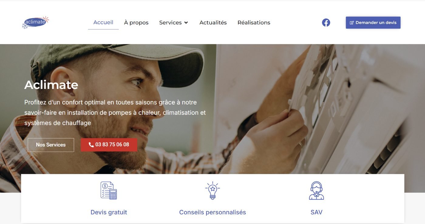 Site Aclimate réalisé par Lucas Niderleidner
